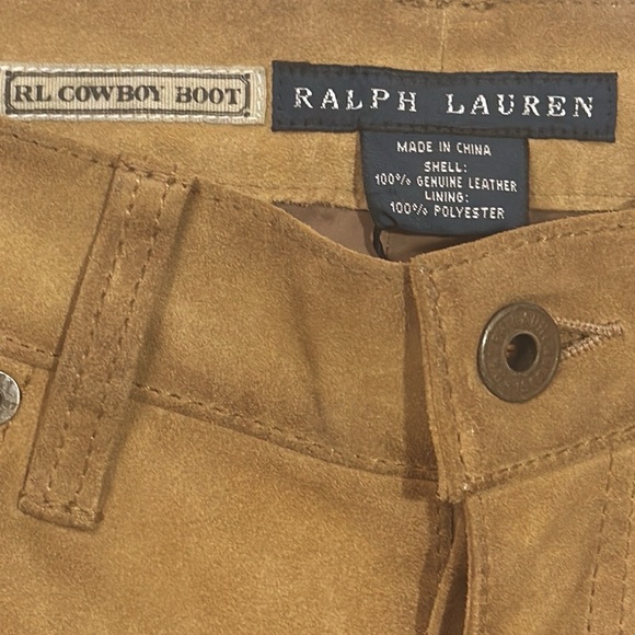 NEW RALPH LAUREN RL Cowboy Boot 100% Leather Pants Distressed Mustard Size 25 - Picture 2 of 8